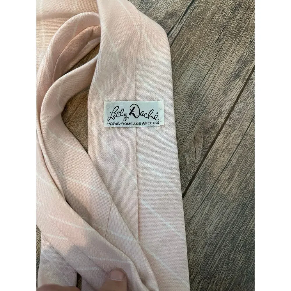 Lilly Daché Neck Tie Striped Print Pink White Mid Century